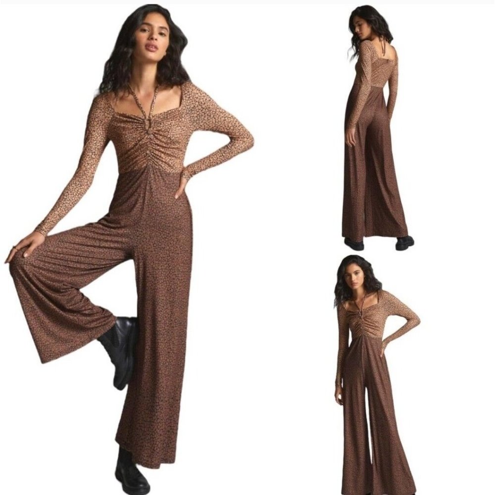 Hutch Brown Printed Long-Sleeve Jumpsuit